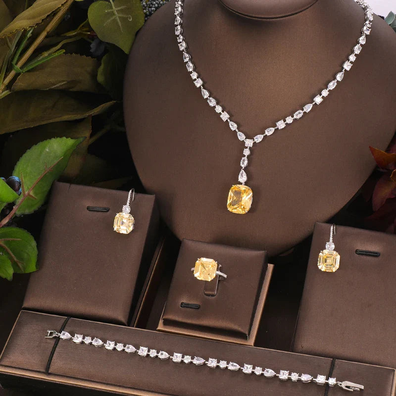 Trendy Fashion4 PCS Luxury Waterdrop Indian Jewelry Sets For Women Wedding Party Indian Dubai Bridal jewelry Sets