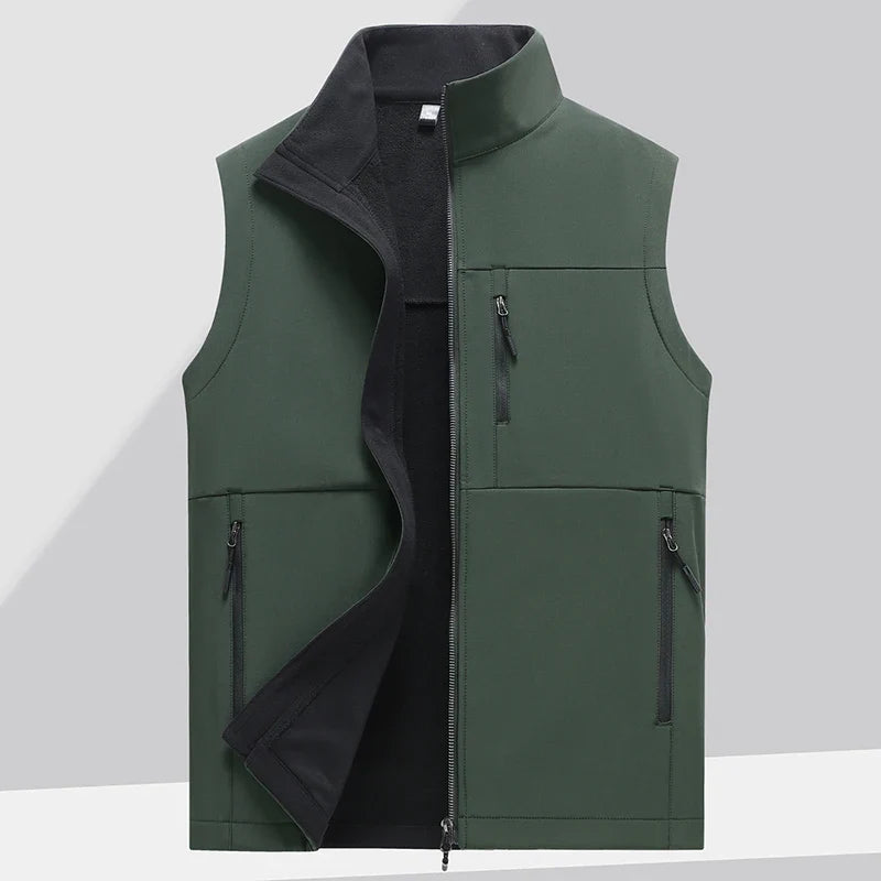 Soft shell thick vest men's autumn and winter work clothes plush jacket waterproof sleeveless windproof running sports vest