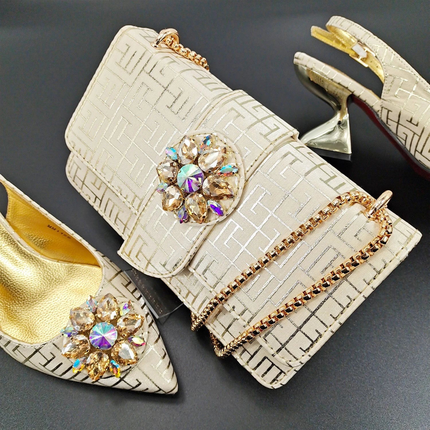 Peep Toe Ladies Shoes Matching Bag Set For Women