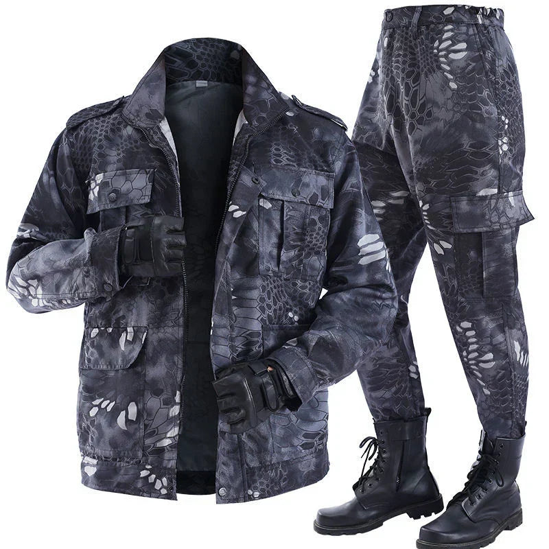 Outdoor Uniform Men's Soft Tracksuit Suit Black Python Pattern Wear-resistant Overalls Labor Insurance Cloth