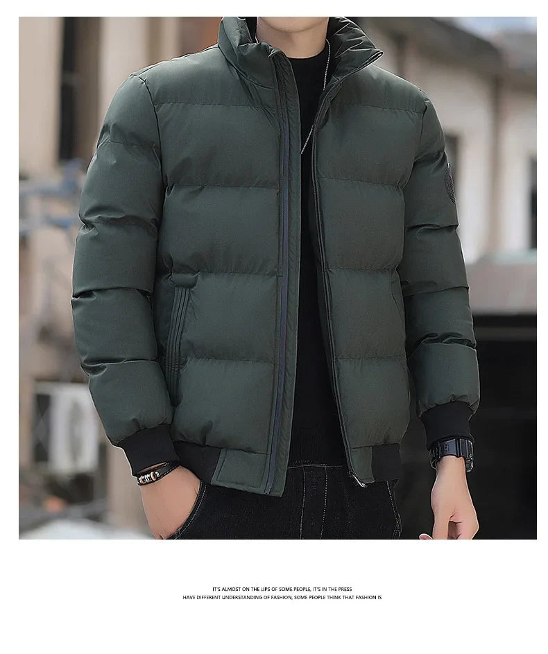 2025 Winter New Solid Color Zipper Down Jacket Thick Cotton Jacket Men Trendy Brand Casual Youth Coat Versatile Comfortable Top