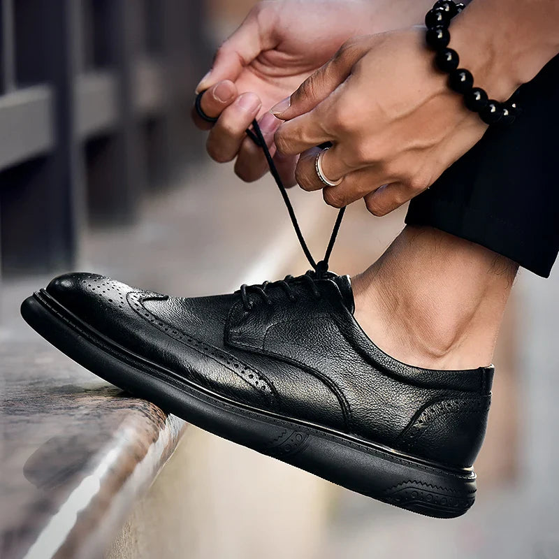 Big Size Mens Formal Genuine Leather Dress Shoes British Stylish Business Dress Men Flats High Quality Brogues Oxford Shoes Men