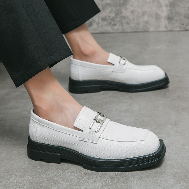 Fashionable Dress Loafers For Men, Crocodile Embossed Chain Decor Slip-on Dress Shoes