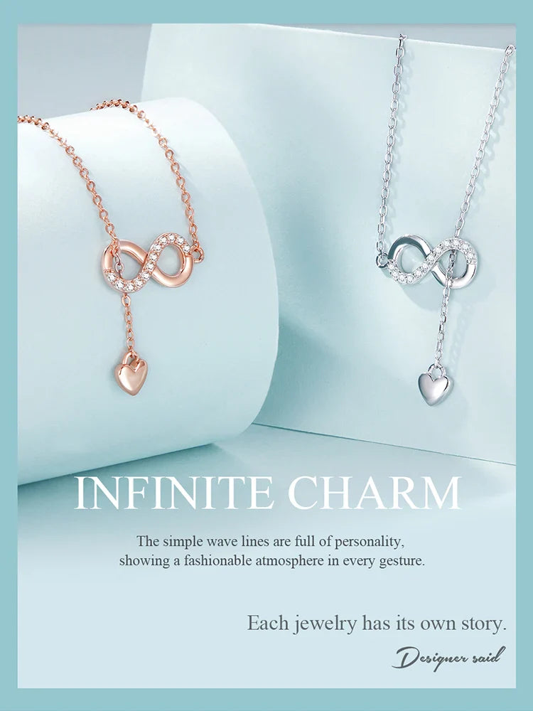 100% 925 Sterling Silver Infinity Love Pendant Necklaces Forever Love Neck Chain for Women Gift Fine Jewelry SCN223