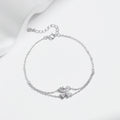 925 Sterling Silver Double Layer Flowers Hearts CZ Romantic Bracelet Luxury Adjustable Chain Link for Women Jewelry