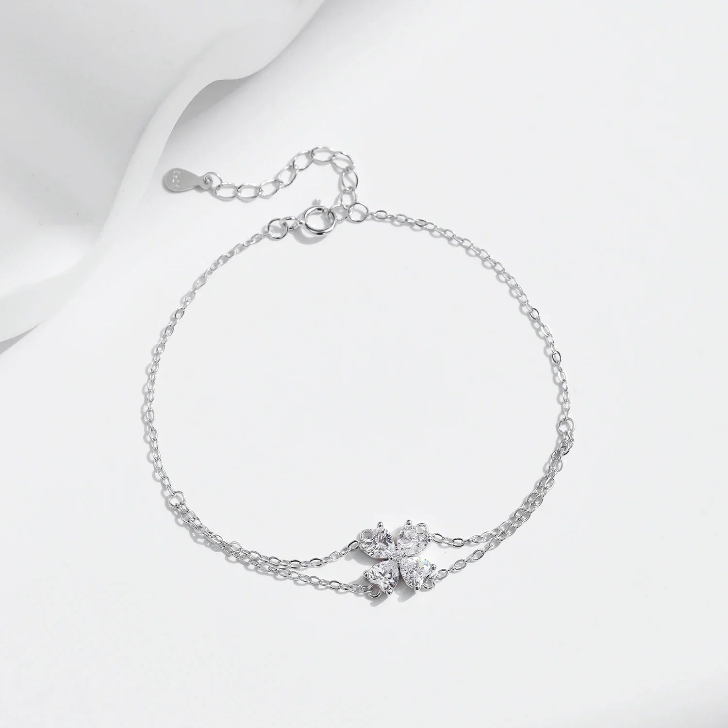 925 Sterling Silver Double Layer Flowers Hearts CZ Romantic Bracelet Luxury Adjustable Chain Link for Women Jewelry