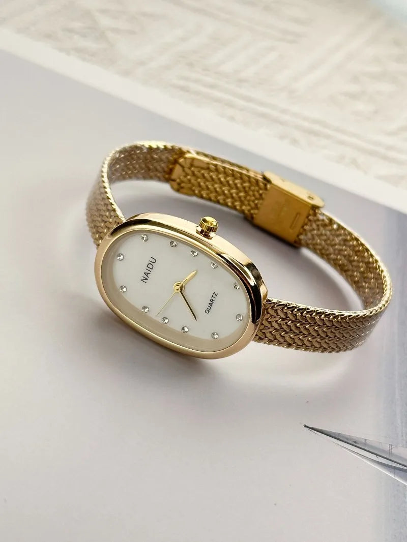 New Brand Quartz Watch for Women Luxury Gift Oval Dial Rhinestone Watch Adjustable Stainless Steel Strap Wristwatches Wholesale