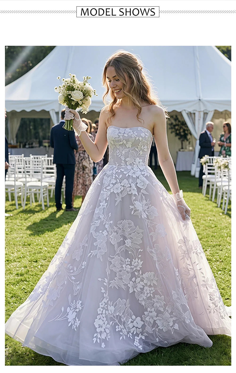 2026 Elegant Strapless Wedding Dress 3D Floral Lace Applique Tulle Ball Gown Court Train Bridal Gown Custom Size Vestidos