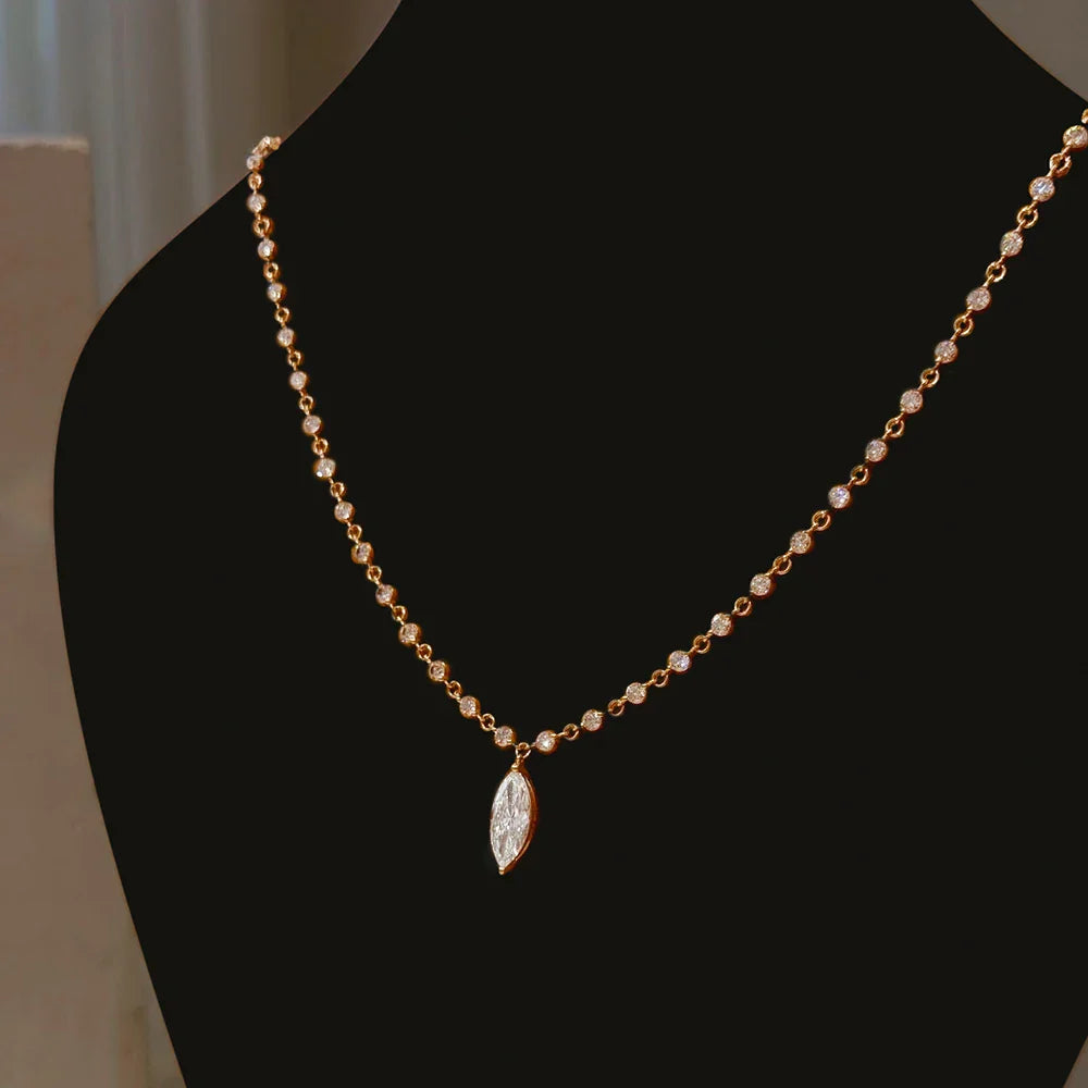3MM Round Bubble Moissanite Diamond Tennis Neclace With 3carat Marquise Cut Pendant Neck Chain For Women 925 Silver Fine Jewelry