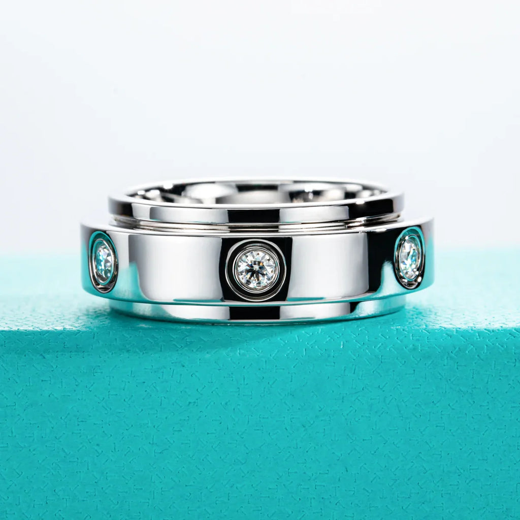 Moissanite Spinner Rings 14k Plated 2.5mm D Color VVS1 Moissanite Wedding Band Fidget Spinners Rings Unzip Jewelry
