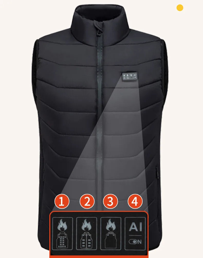 New Loose Casual Stand Up Collar Winter 28 Zone Intelligent Heating Vest Men'S Women'S Warm Electric Clip Coat (No Power Bank)