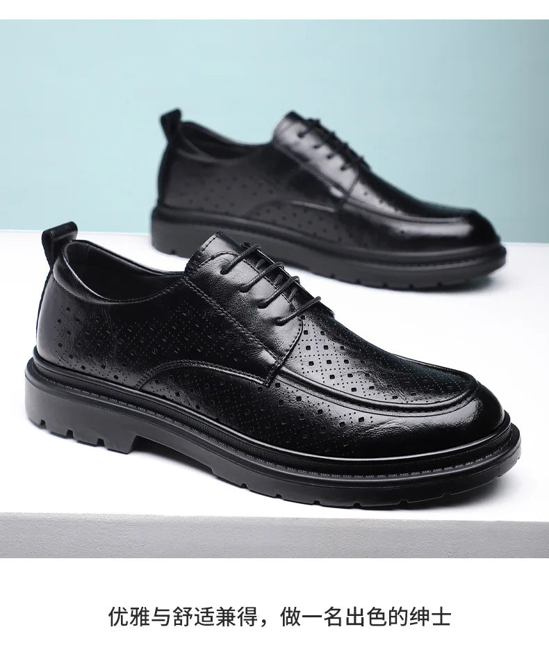 British Style Business Derby Shoes for Men Spring Summer Breathable Dress Shoes Male Fashion Casual Leather Wedding Shoe Man