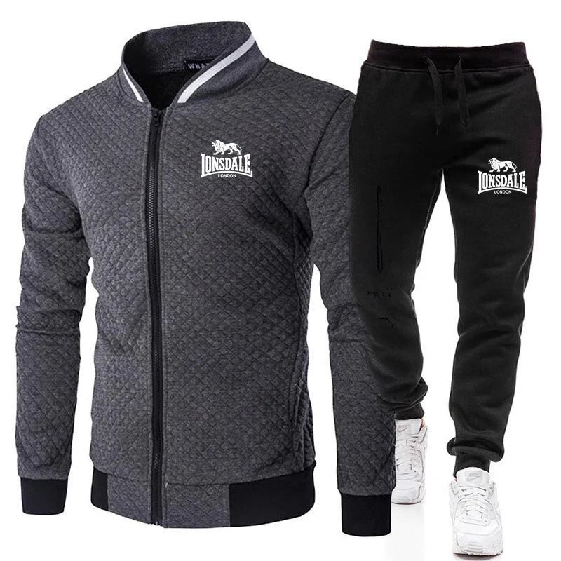 Spring and Autumn Men's Fashion Street Stand up Collar Set Jacket, Outdoor Casual Pocket Zipper Men's Baseball Set