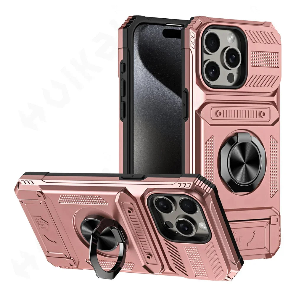 Case For iPhone 16 15 14 13 11 Pro Max XS XR 8 7 Plus Magnetic Rotated Ring Kickstand Heavy Duty Drop Protection Wallet Cover