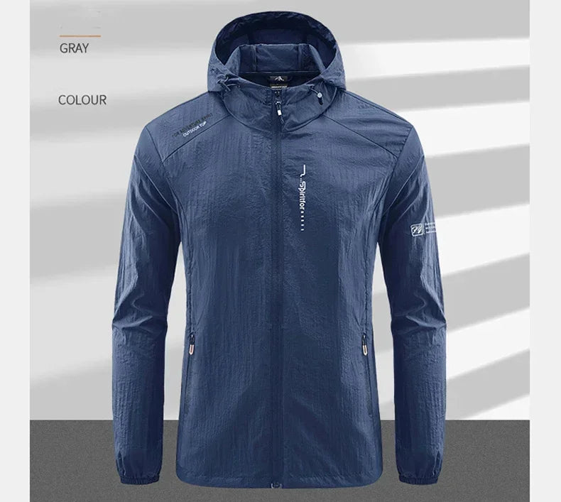 Men's UPF 50+ UV Protection Windbreaker Quick Dry Jacket Outdoor Sun-Protective Thin Hiking Fishing Cycling Hooded Sport Light