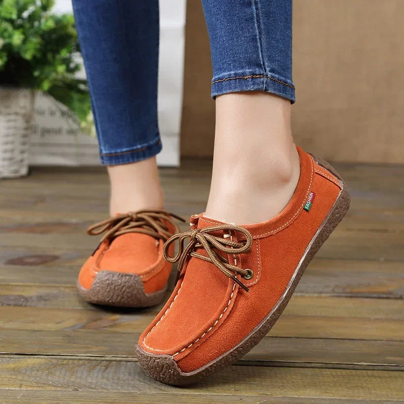 Women’s Casual Leather Shoes – Soft Comfort Walking Flats (Black, Brown, White)