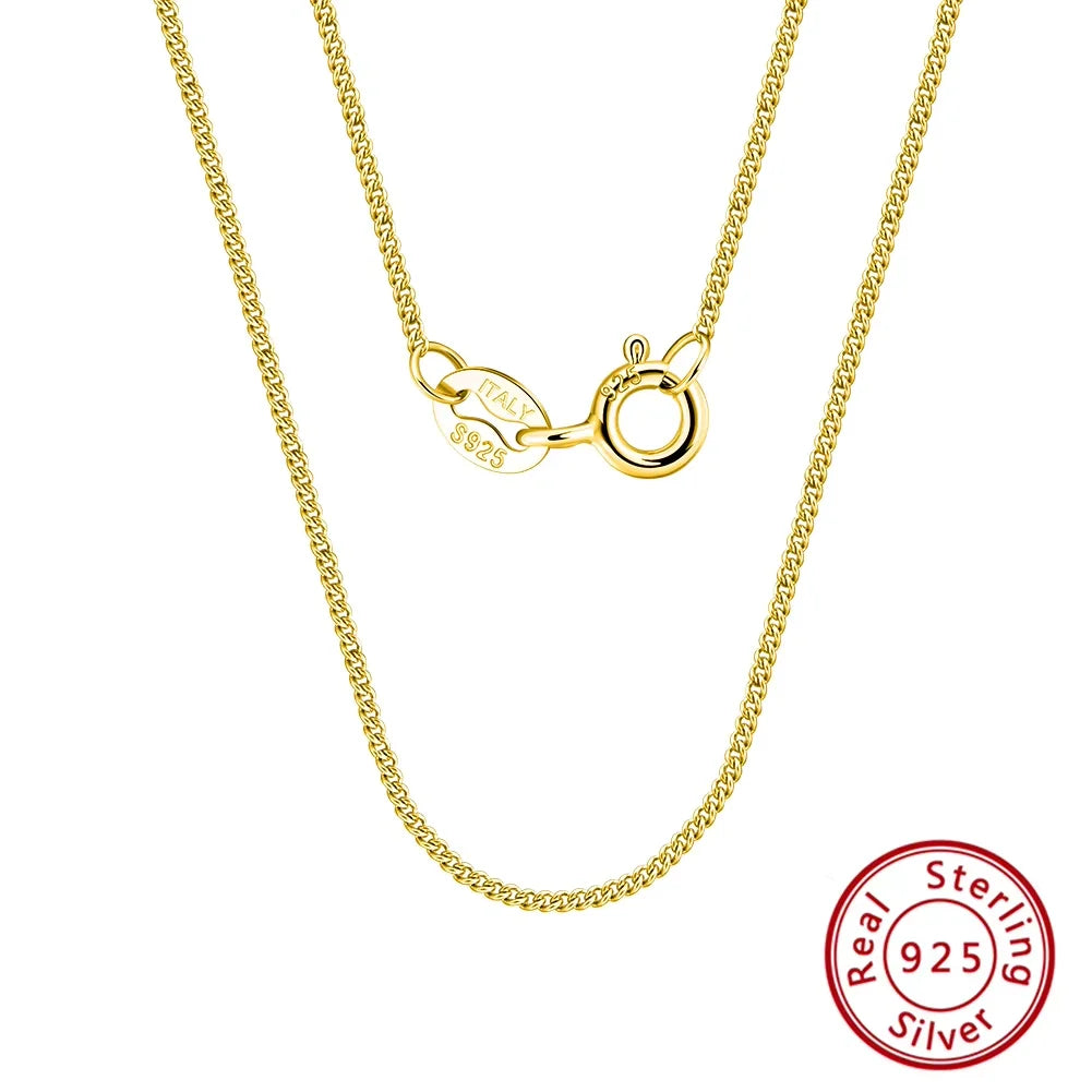 925 Silver 1mm 925 Sterling Silver Side Curb Chain Choker Necklace Women Girls Jewelry Colar Collier Collares SC18