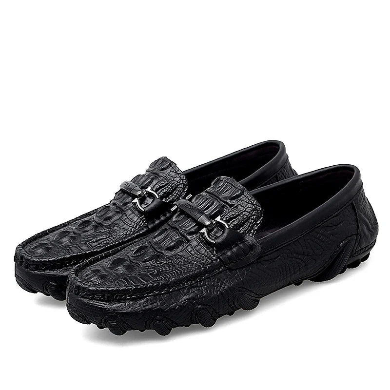 Luxury New Genuine Leather Men Shoes Thick Bottom Crocodile Style Moccasins Mens Loafers Fashion Male Flat Classic Driving Shoes