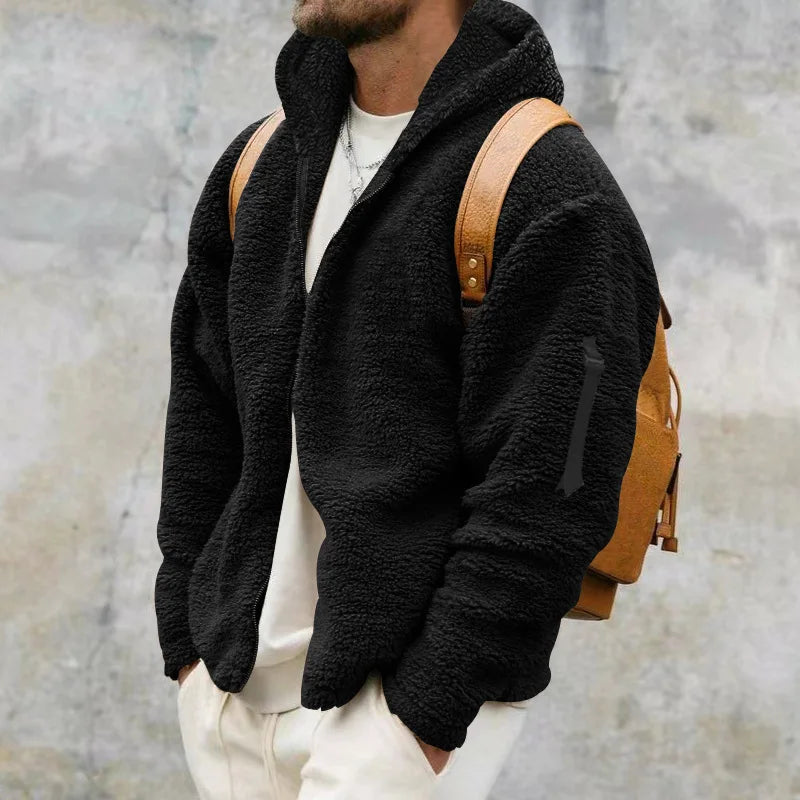 Men's Autumn and Winter Double-Sided Fleece Warm Jacket  Loose Hooded Casual Jacket
