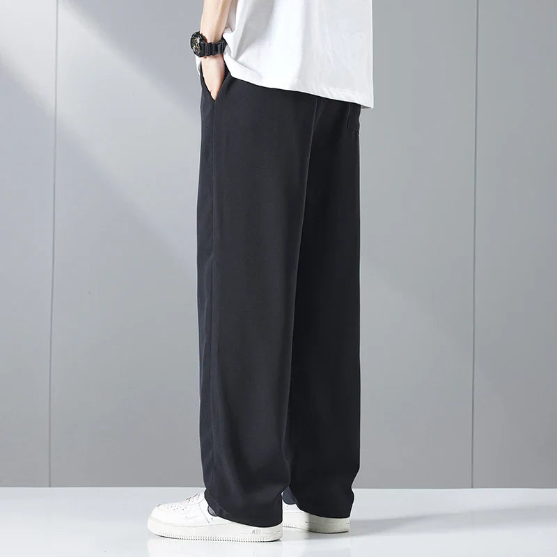 Size M-5XL Loose Straight Mens Casual Pants Fashion Streetwear Korean Cool Ice Silk Trousers Quick-dry Jogging Man Sweatpants
