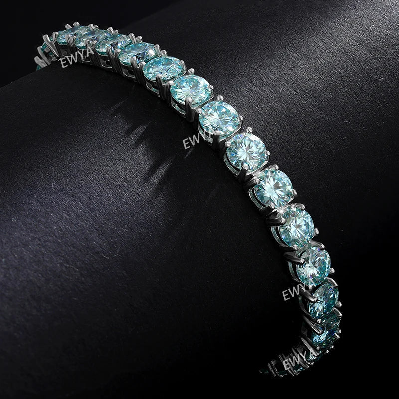 GRA Certified Tangerine Blue Full 3/4/5/6.5MM Moissanite Tennis Bracelet for Women Men S925 Silver 23cm Link Bracelets Gift