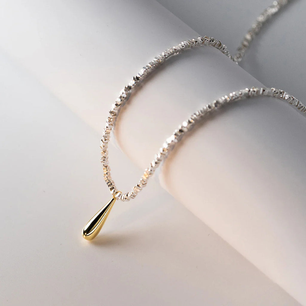 925 Sterling Silver Geometric Fashion Link Chain Necklace Classic Gold Color Water Drop Pendant For Women Fine Jewelry
