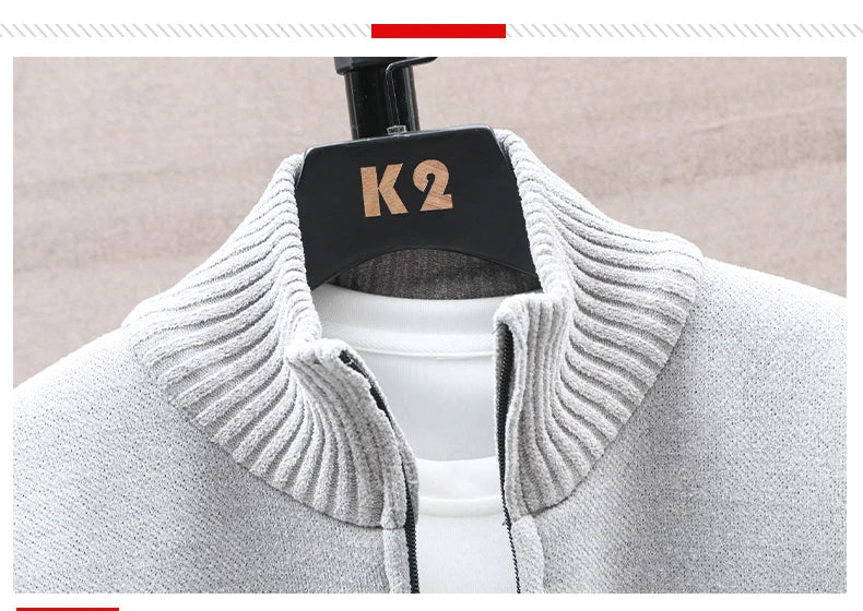 New Men's Fleece Cardigan Sweater Embroidery Casual Knit Sweater Jacket High Quality Male Autumn Winter Clothing
