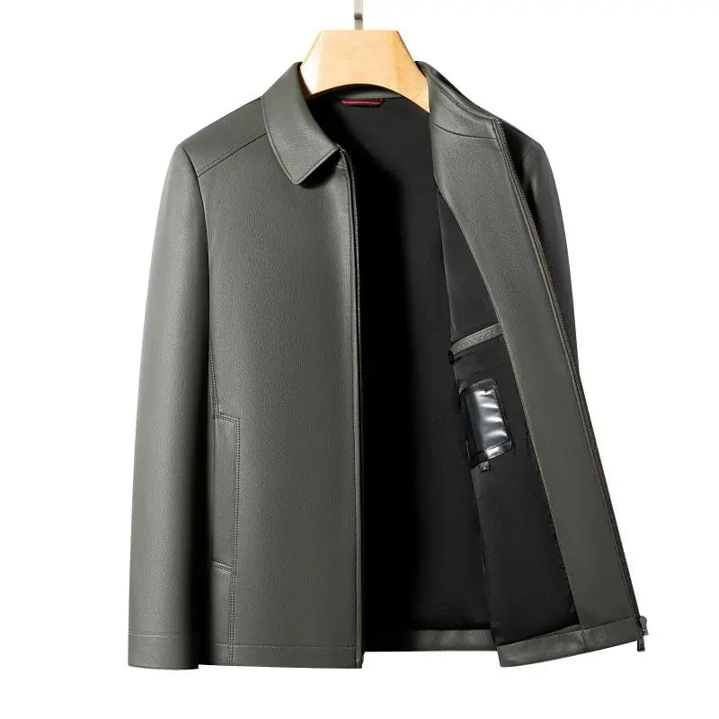 Men's Fashion Casual Large-Sized Goatskin Leather Jacket Lapel Coat High-End Spring Autumn 2025