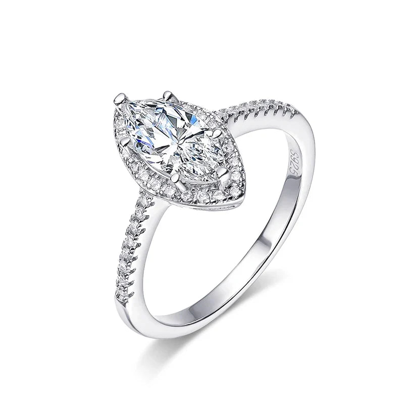 1CT Marquise Cut Certified Moissanite Rings for Women Simulated Diamond Wedding Band S925 Sterling Silver Jewelry