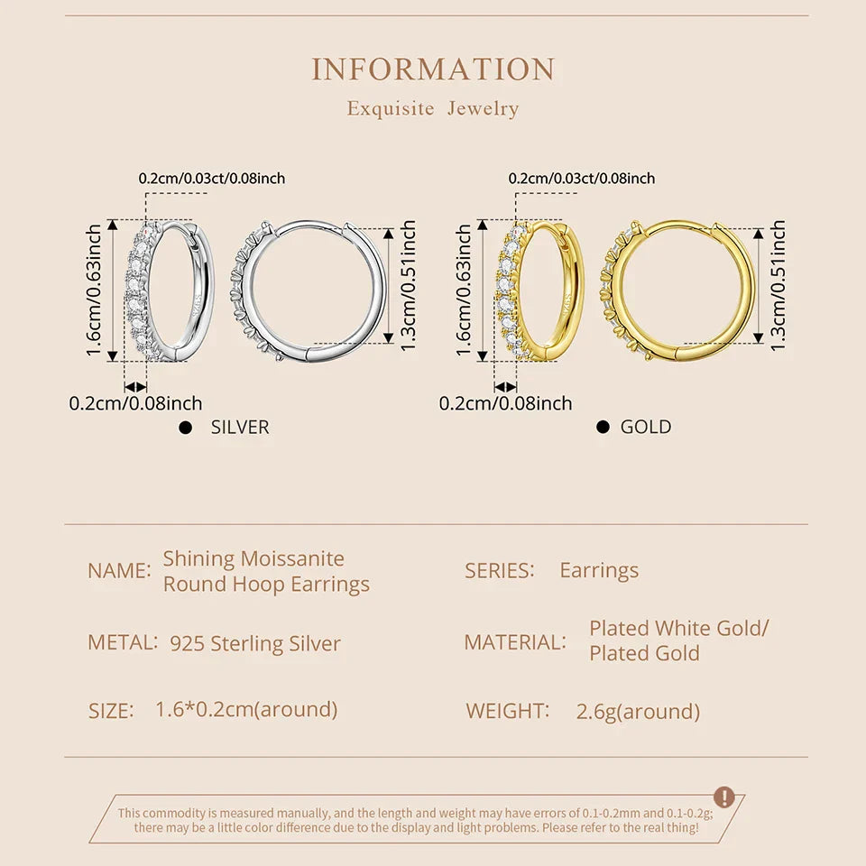 Moissanite Half Enternity Hoop Earrings for Women, Lab Diamond 925 Sterling Silver Hypoallergenic Round Huggies Earrings