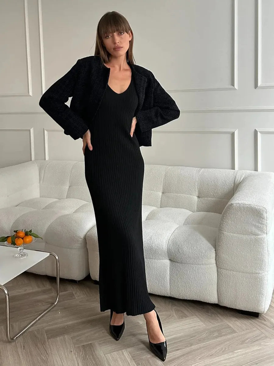Bornladies Women's Sleeveless Knitted Dress Strap Summer Fashion Wide Shoulder Inner Long Skirt Slim Fit Casual Dresses