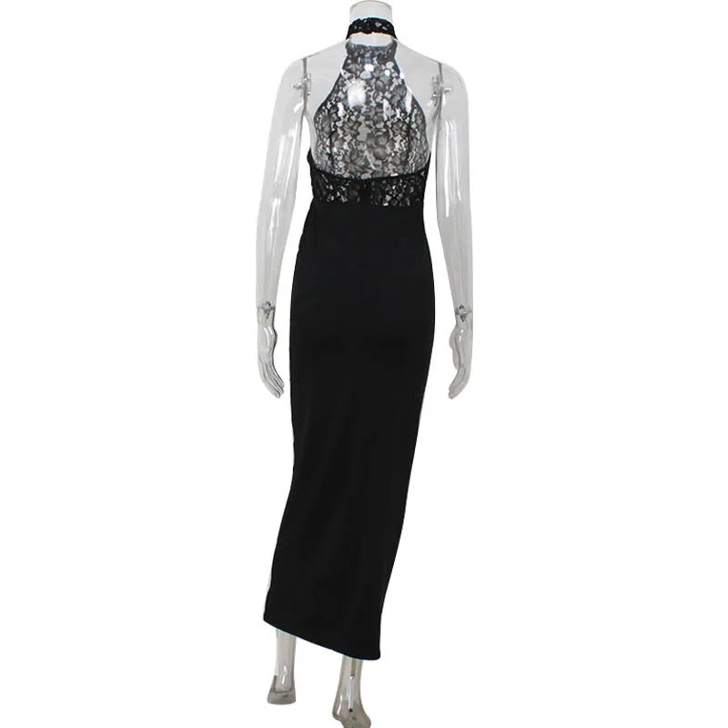 Lace Patchwork Dresses For Women Fashion Sexy Streetwear Solid Sleeveless Tank Sheath Hip Wrap Long Vestidos Robe Female Elegant