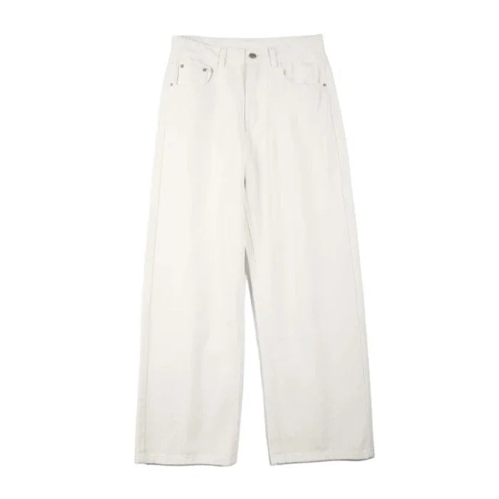 100％ Cotton Men's Baggy Straight Jeans Comfortable Soft Casual Pants Fashion Korean White Brown Denim Trousers Male Clothing
