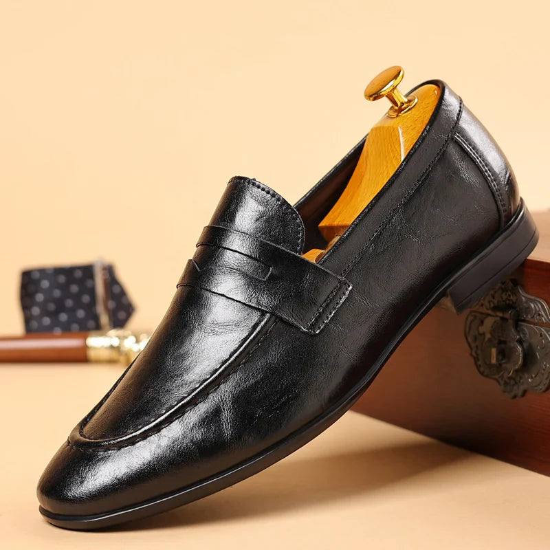 Italian Men High Quality Casual Leather Loafers Casual Business Office Shoes Comfy Outdoor Slip On Flats Fashion Driving Shoes