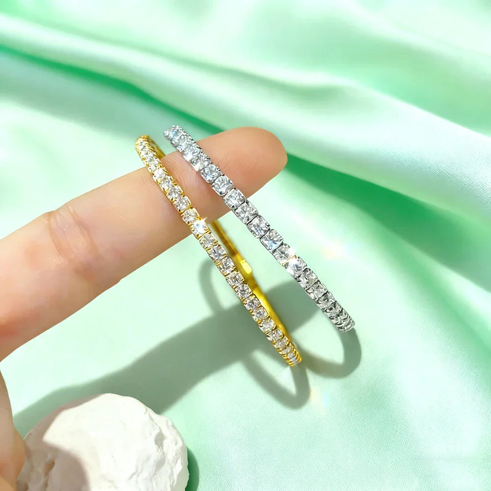 Full 2.5mm/3mm D Color Moissanite Bracelet 925 Sterling Silver Elastic Chain for Women Men Sparkling Fine Jewelry With GRA