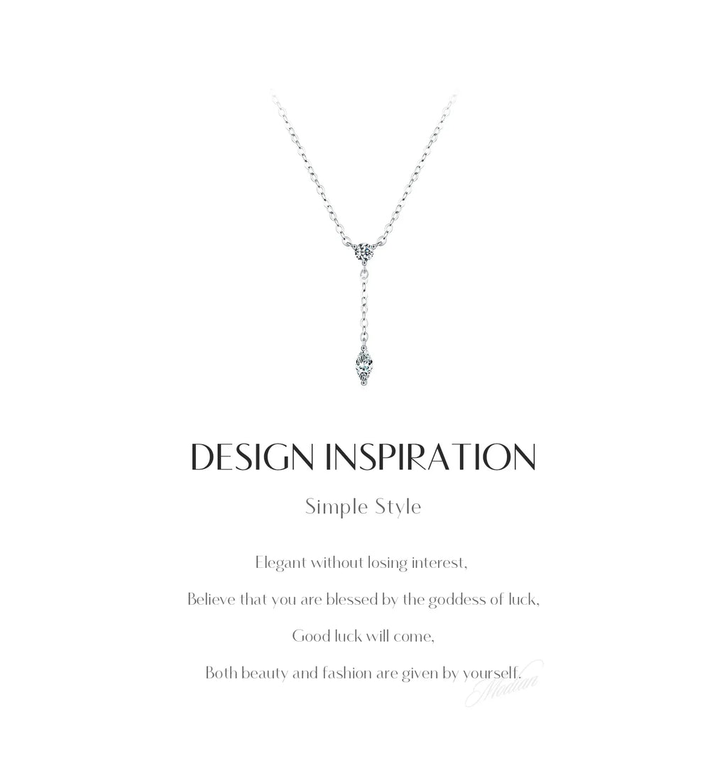 925 Sterling Silver Dainty Y Shape Round & Rhombic Fashion Pendant Necklace For Women Chain Necklace Trendy Jewelry Gift