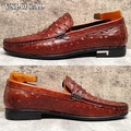 Luxury Brand Men Loafers Shoes Black Brown Ostrich Print Pointed Toe Slip-on Casual Mens Dress Shoes Slip on Loafers Men
