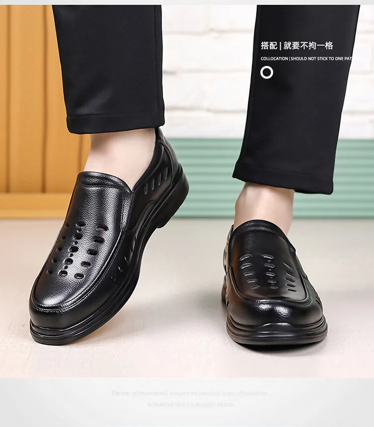 2026 New Designer Breathable Hallow Leather Shoes for Men Black Fashion Summer Shoes Male Britsh Business Casual Shoes Man