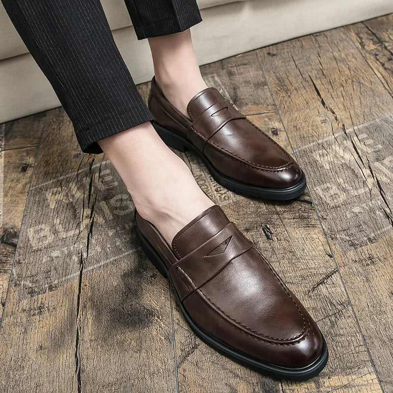 Mens Casual Leather Breathable Business Designer Brand Office Loafers Formal Classic Smile Footwear Dress Shoes for Men Flats 48