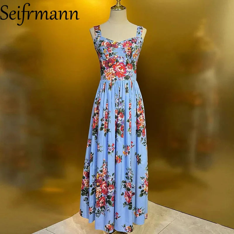2026 New Women's Dress Sexy Spaghetti Strap Backless Fashion Print Cotton Casual Holiday Dresses