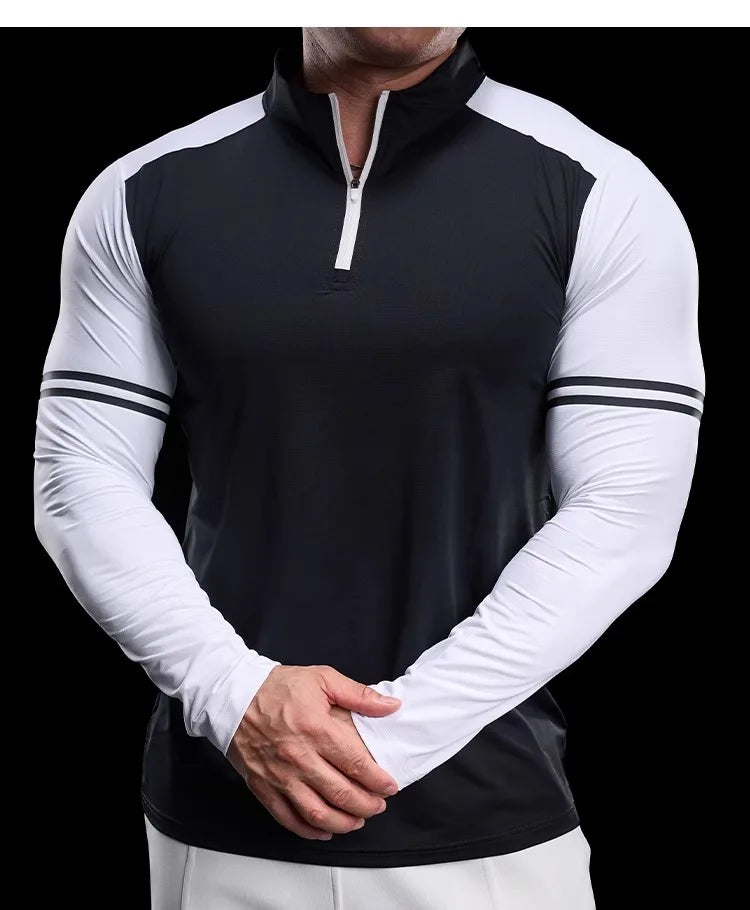 Men's Running Gym Fitness Tops Slim Fit Color-blocked Long-sleeved T-shirt Training Cycling Breathable Quid Quick-drying Clothes