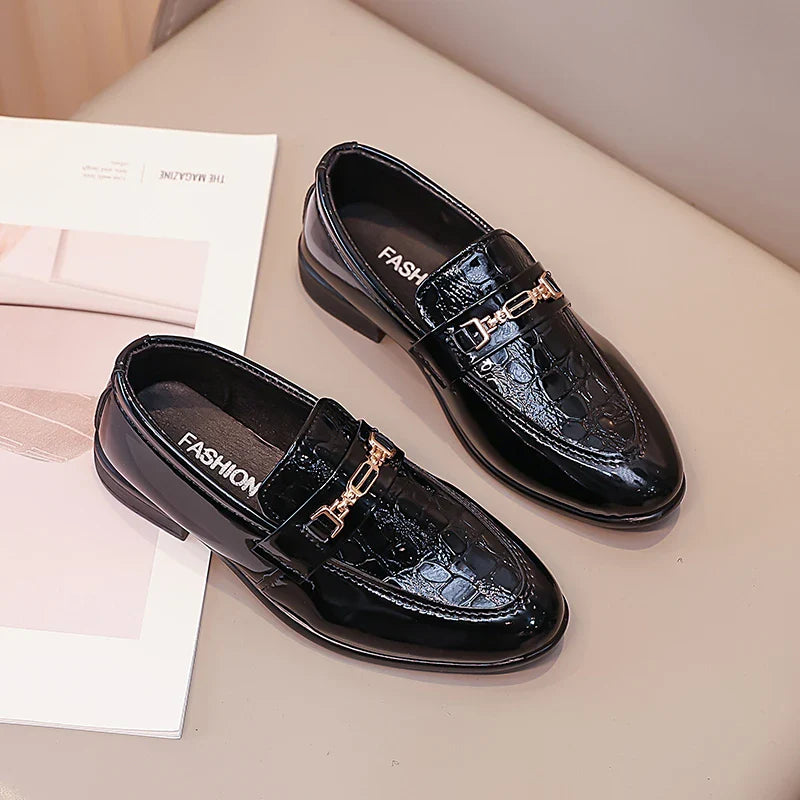 Boys Leather Shoes Black Classic Children Formal Shoes Point Toes Soft Bottom 2026 Spring Autumn Kids Flat Shoes British Style