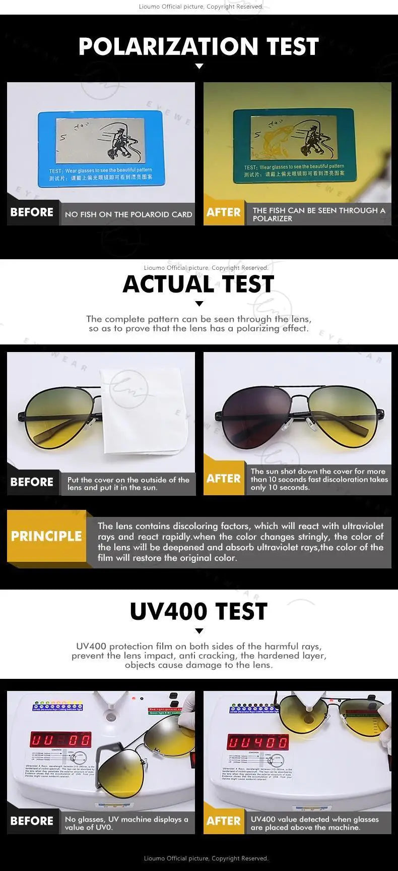 Aviation Photochromic Day Night Vison Sunglasses Men Polarized Fashion Sun Glasses Women Safe Driving Anti-Glare UV400