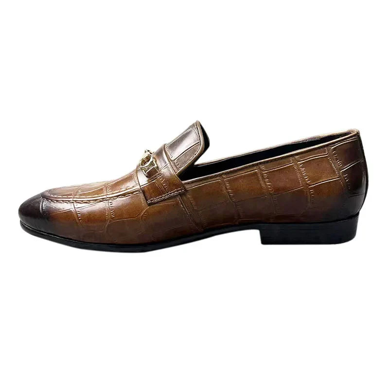 Men's Genuine Leather Loafers|Crocodile-Print Slip-On Shoes for Men|Pointed Toe Fashion Footwear|Comfortable Men's Dress Shoes