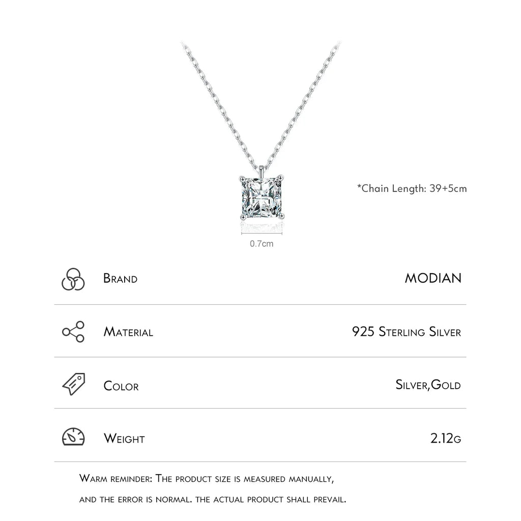 925 Sterling Silver Square Sparkling AAAAA CZ Pendant Necklace Platinum Plated Neck Chain for Wowen Weddng Fine Jewelry