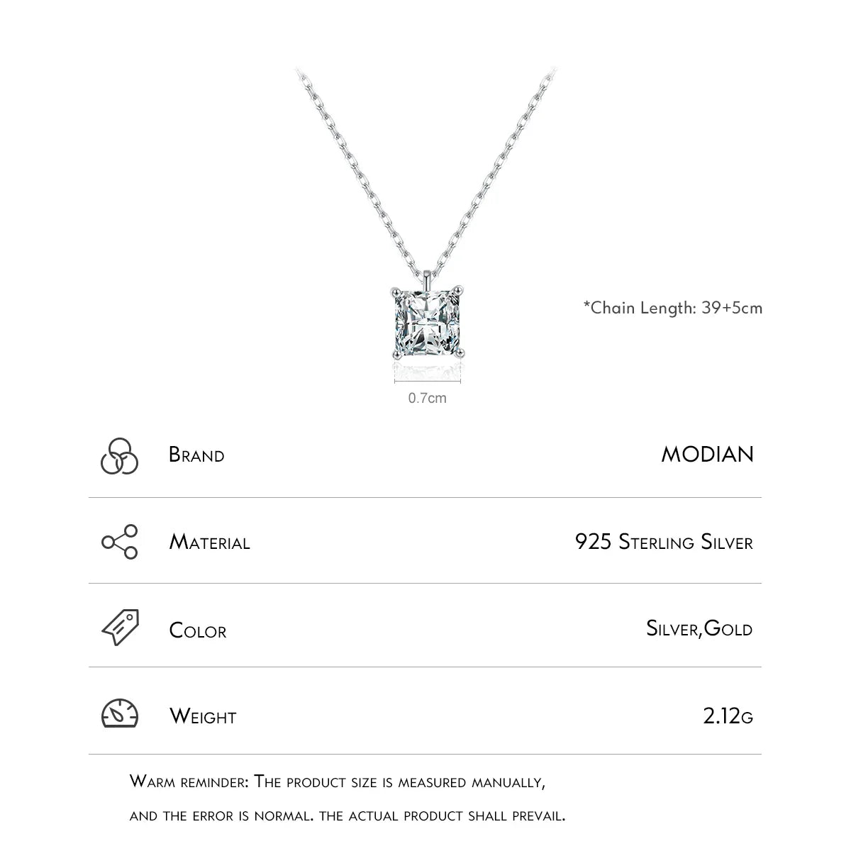 925 Sterling Silver Square Sparkling AAAAA CZ Pendant Necklace Platinum Plated Neck Chain for Wowen Weddng Fine Jewelry