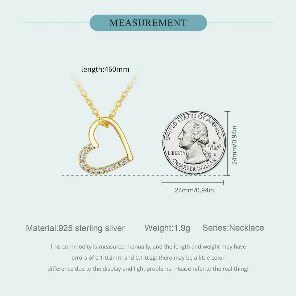 Genuine 925 Sterling Silver The shape of love Chain Necklace for Women, Godl Plated Heart Necklace 3 Color 18.11''