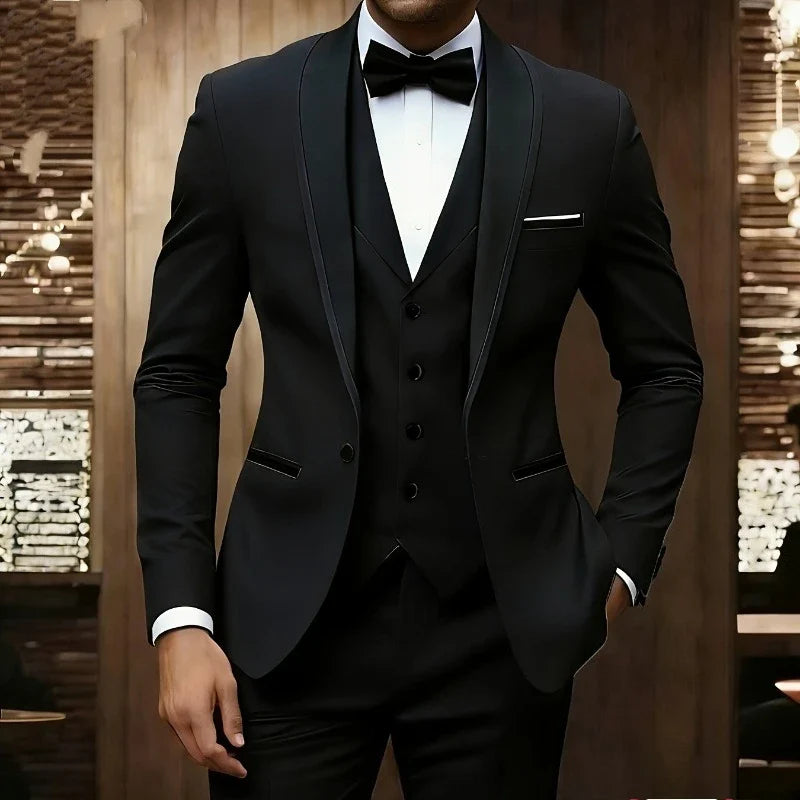New Men's 3 Piece Suit Business Formal Set, Groom & Groomsman Wedding Suit, Elegant Prom & Party Outfit