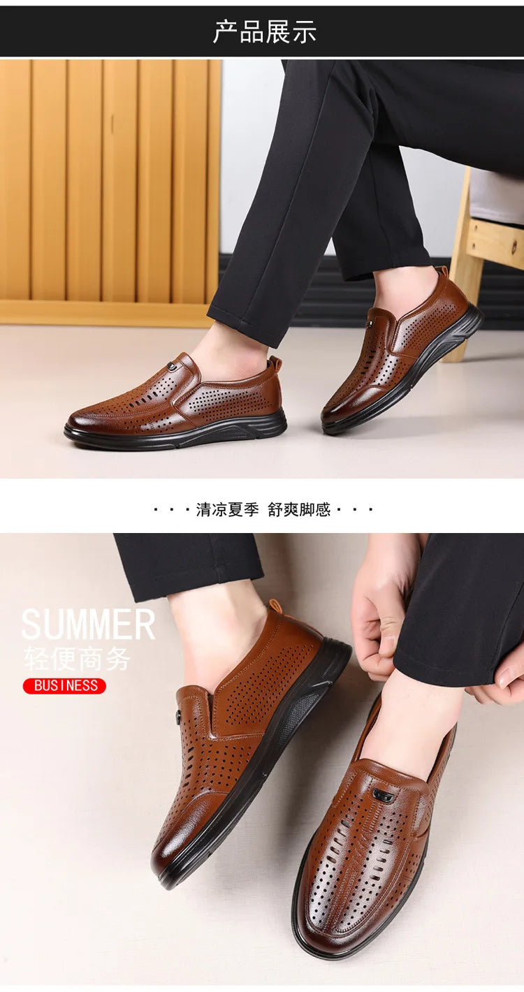 Spring Summer New Hallow Leather Shoes for Men Solid Color Fashion Dress Shoes Male Soft Sole Business Casual Shoe Man