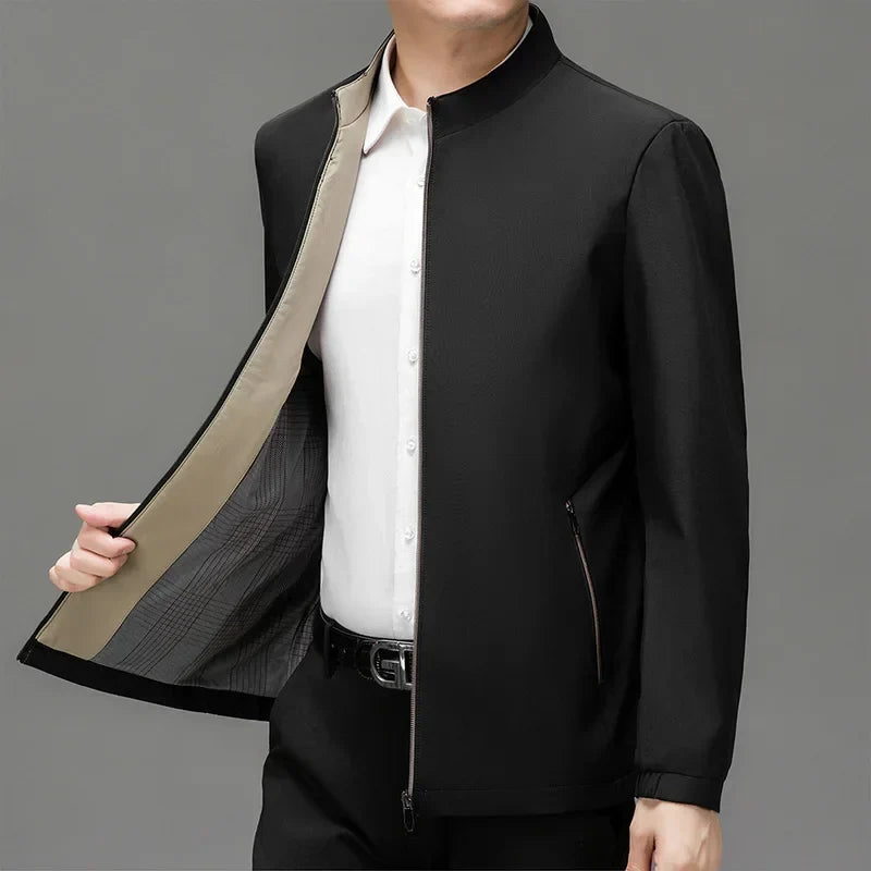 Brand Mens Daily Jacket Casual Solid Color Stand Collar Work Business Wear-resistant Autumn Jacket for Male Commuting